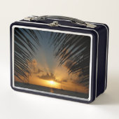 サンセットウィズパームフロンズトロピカルシースケープ メタルランチボックス (正面)