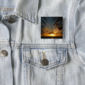 サンセットウィズパームフロンズトロピカルシースケープ 缶バッジ (インサイチュ)