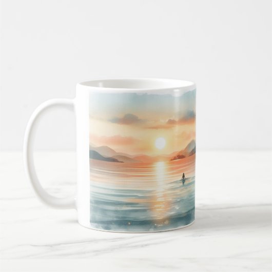 サンセットウォーターカラーで泳ぐ コーヒーマグカップ (左)