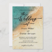 サンセットウォーターカラーショアリントロピカルビーチ結婚式 招待状 (正面)