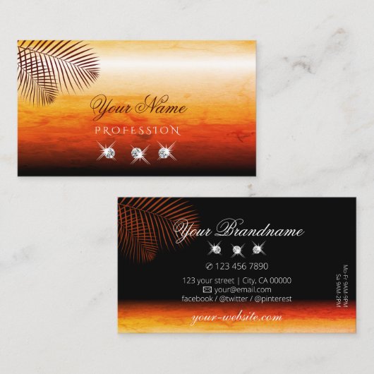 サンセットウォーターカラーパーム葉ダイヤモンドスタイリッシュ 名刺 (正面/裏面)