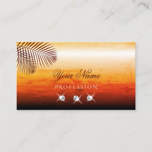 サンセットウォーターカラーパーム葉ダイヤモンドスタイリッシュ 名刺 (正面)