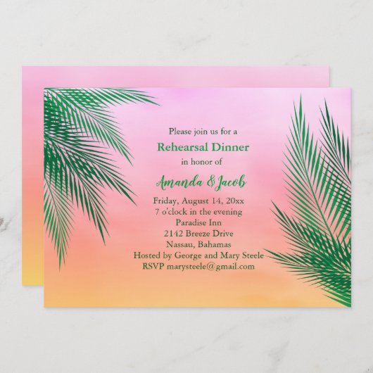 サンセットウォーターカラーパーム離れリハーサルディナー 招待状 (正面/裏面)
