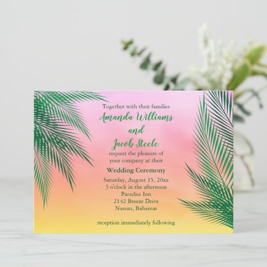 サンセットウォーターカラーパーム離れ結婚式招待状 招待状 (スタンド正面)
