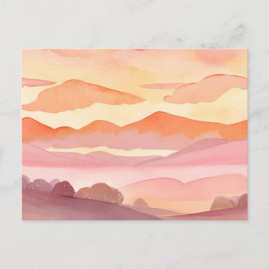 サンセットウォーターカラーヒルズ | オレンジフエスカイ絵を描ズ ポストカード (正面)