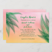 サンセットウォーターカラー葉パームズのカップルのシャワー 招待状 (正面/裏面)