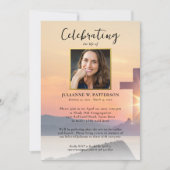 サンセットウッドクロスお祝いのライフ写真 招待状 (正面)