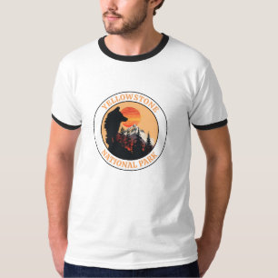 サンセットウルフアートイエローストーン国立公園サークル Tシャツ