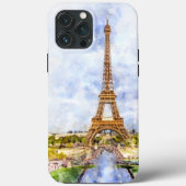 サンセットエッフェル塔 パリ フランス 水彩画 Case-Mate iPhoneケース (裏面)