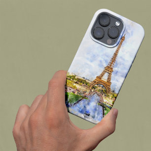 サンセットエッフェル塔 パリ フランス 水彩画 iPhone 13 PRO MAXケース