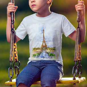サンセットエッフェル塔 パリ フランス 水彩画 Tシャツ