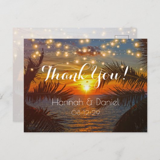 サンセットエレガントパームビーチサマー結婚ズサンキュー ポストカード (正面/裏面)
