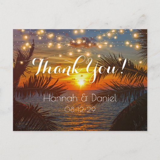 サンセットエレガントパームビーチサマー結婚ズサンキュー ポストカード (正面)