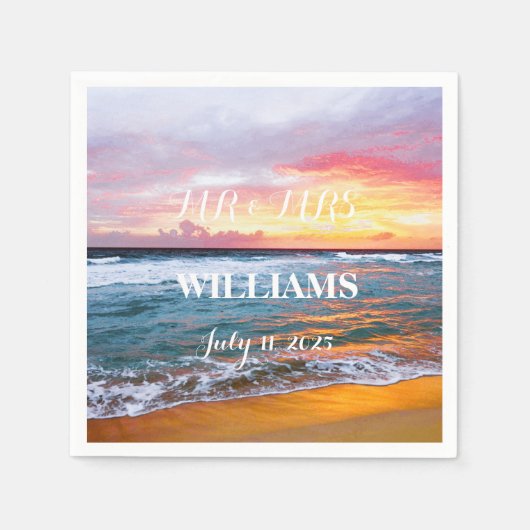 サンセットエレガントビーチトロピカルサマーエレガント スタンダードカクテルナプキン (正面)