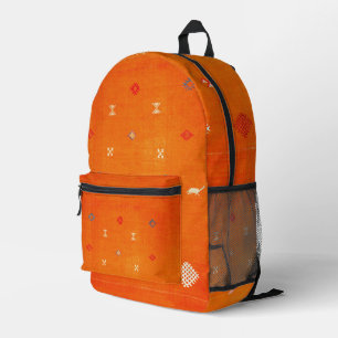 サンセットオアシス:オレンジ伝統ボホモロッコ プリントバックパック