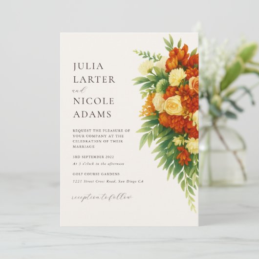 サンセットオイタリアンレンジグリーンフラワーブーケ結婚ーズ 招待状 (スタンド正面)