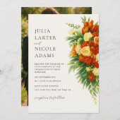 サンセットオイタリアンレンジグリーンフラワーブーケ結婚ーズ 招待状 (正面/裏面)