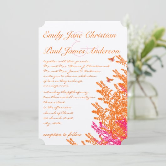 サンセットオイタリアンレンジピンクワイルドフラワービー結婚ズ 招待状 (スタンド正面)