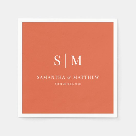 サンセットオエレガントレンジカップルイニシャル結婚ズ スタンダードカクテルナプキン (正面)