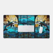 サンセットオコラパーソナライズされたブラックブルー海 デスクマット (キーボード&マウス)