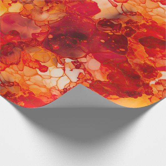 サンセットオレンジと赤とバラ金ゴールドアルコールインク ラッピングペーパー (角)