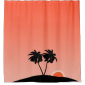 サンセットオレンジに対するパームツリーシルエット シャワーカーテン (正面)