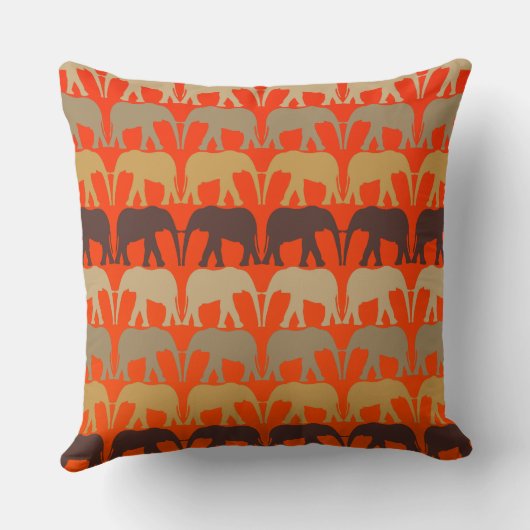サンセットオレンジのゴージャスな象の模様 クッション (裏面)