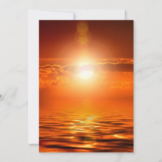 サンセットオレンジのゴールドスカイシーゴールドの結婚式招待状 (裏面)