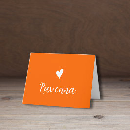 サンセットオレンジの手書き名前入りホワイトハート ノートカード