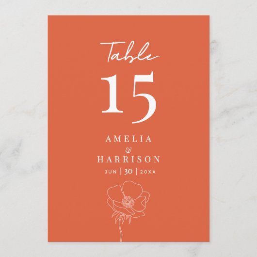 サンセットオレンジエレガントウェディング5x7テーブル番号 (正面)