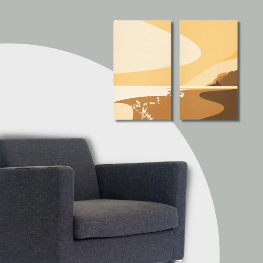 サンセットオレンジデジタルビーチシースケープキャンバスプリント キャンバスプリント