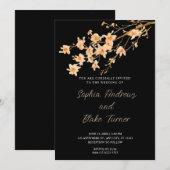 サンセットオレンジワイルドフラワーシンプルズブラッ結婚クス 招待状 (正面/裏面)