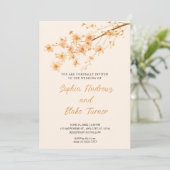 サンセットオレンジワイルドフラワーシンプルズ結婚クリーム 招待状 (スタンド正面)