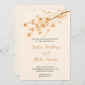 サンセットオレンジワイルドフラワーシンプルズ結婚クリーム 招待状 (正面/裏面)