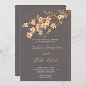 サンセットオレンジワイルドフラワーシンプルズ結婚グレーズ 招待状 (正面/裏面)