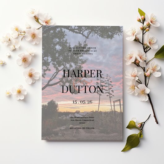 サンセットオレンジ色の黄色の美しい国結婚の側面 招待状