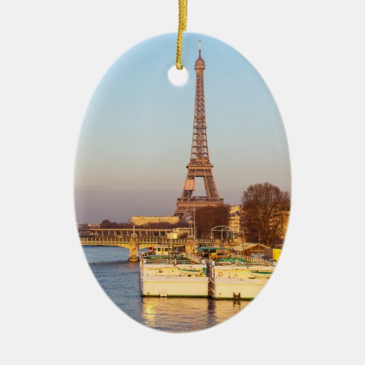 サンセットオンエッフェルタワーとポンルーエル – パリ セラミックオーナメント (正面)