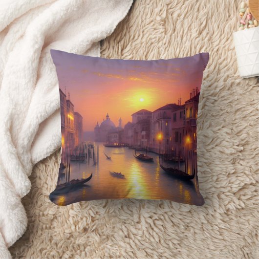 サンセットオンザヴェネツィアカナルデジタルアート クッション (ブランケット)