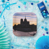 サンセットオンノートルダムドパリ – パリ，フランス ペーパープレート (パーティー)