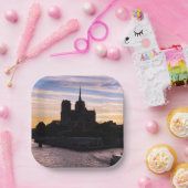 サンセットオンノートルダムドパリ – パリ，フランス ペーパープレート (パーティー)