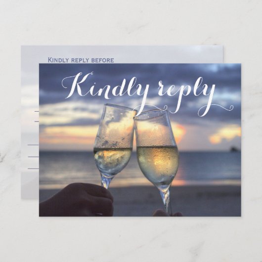 サンセットオンビーチ結婚式RSVPはがき インビテーションポストカード (正面/裏面)