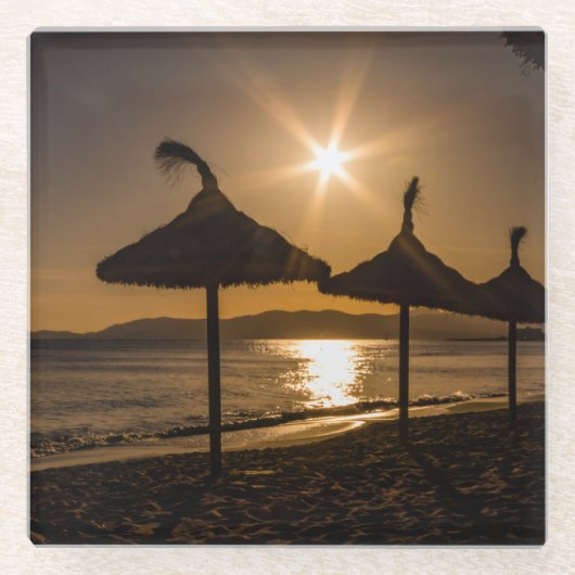 サンセットオンビーチ，マヨルカ，スペイン ガラスコースター (正面)