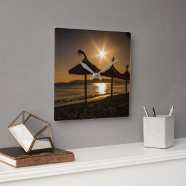 サンセットオンビーチ，マヨルカ，スペイン スクエア壁時計