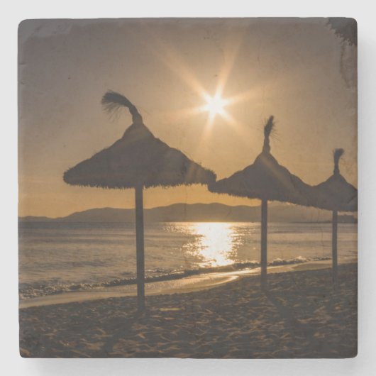 サンセットオンビーチ，マヨルカ，スペイン ストーンコースター (正面)