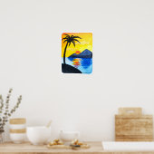 サンセットオンビーチ – 水彩イラストレーション ポスター (キッチン)