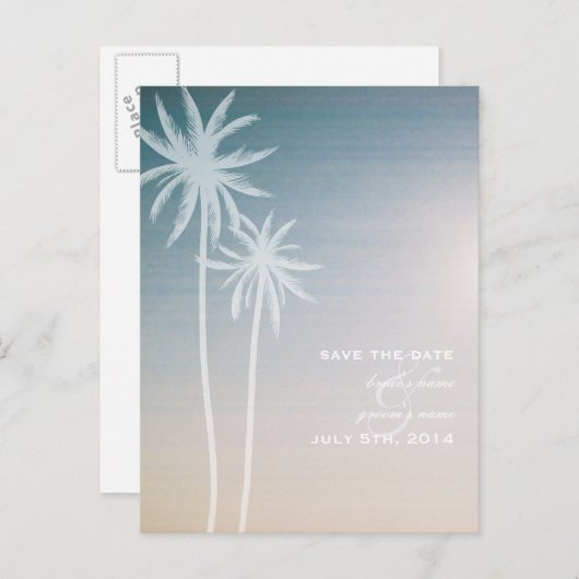 サンセットオンブレビーチ結婚式日付の保存 案内ポストカード (正面/裏面)