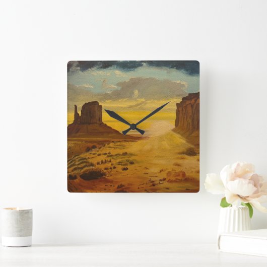 サンセットオンモニュメントバレー、by Gary Poling スクエア壁時計 (ホーム)