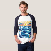 サンセットオーシャンウェーブTシャツ - アーティスティックな海と空のデザイン Tシャツ (正面フル)