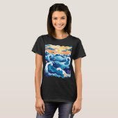 サンセットオーシャンウェーブTシャツ - 海と空の芸術的デザイン Tシャツ (正面フル)