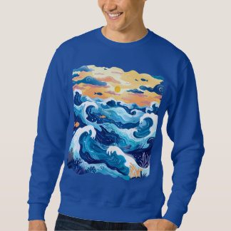 サンセットオーシャンウェーブTシャツ - 芸術的な海と空のデザイン スウェットシャツ